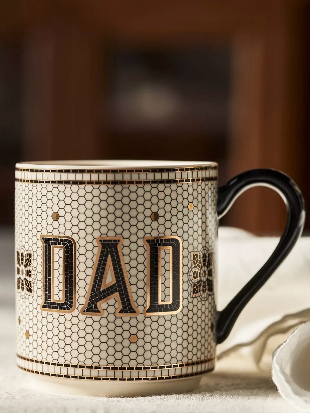 Anthropologie Bistro Tile Stoneware 24k Gold Accent Mug: Family Edition, Dad
